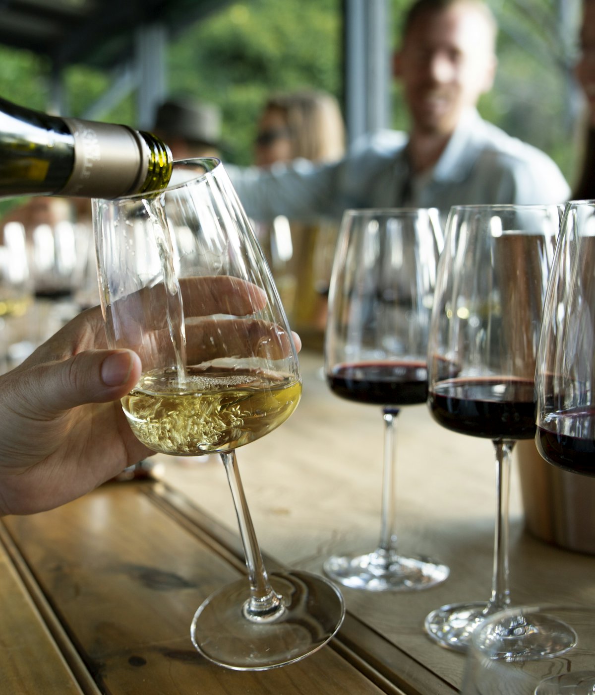 Des invités levant leur verre de vin autour d’une table